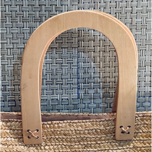 ๐3xHP๐VTG 3D Turtles Natural Straw Wooden Top Handle Tote Handmade B Lerner - Picture 4 of 13